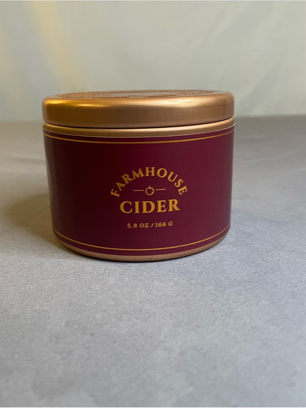 Farmhouse Cider Scented Tin Candle - Gold & Burgundy